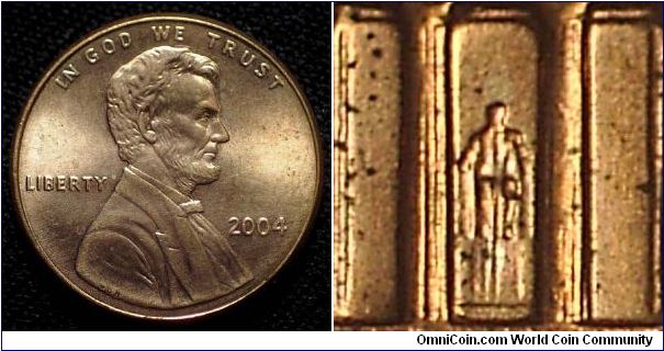2004 Lincoln Cent, Class 9 Doubled Die, Strong Extra Column Lines Show Through Statue.