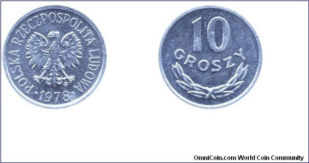 Poland, 10 groszy, 1978, Al, People's Republic of Poland.                                                                                                                                                                                                                                                                                                                                                                                                                                                           