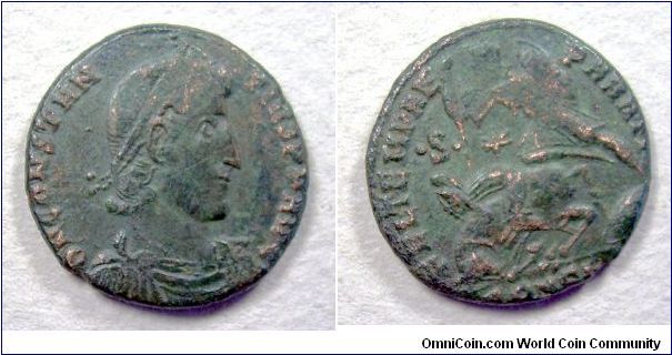 Constantius II AE3. 351-355 AD. D N CONSTANTIVS P F AVG, diademed, draped & cuirassed bust right / FEL TEMP REPARATIO, soldier right, head left, spearing a fallen horseman  CONS(Gamma?) in ex. Mint of Constantinople