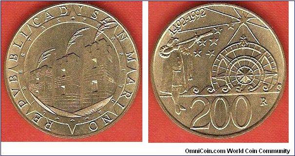 200 lire
Columbus 1492-1992
aluminum-bronze