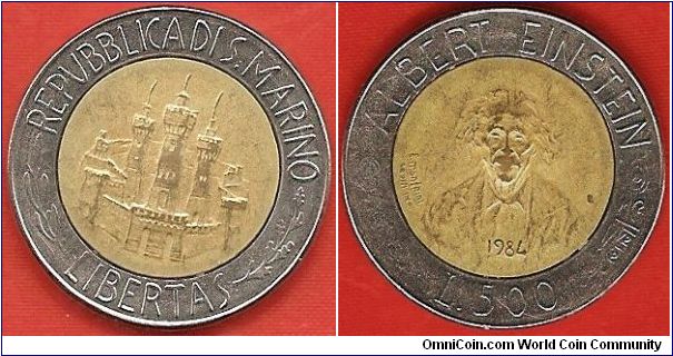 500 lire
Albert Einstein
bimetal coin