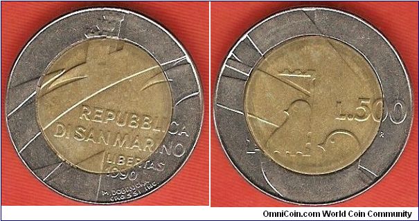 500 lire
bird and stamp
bimetal coin