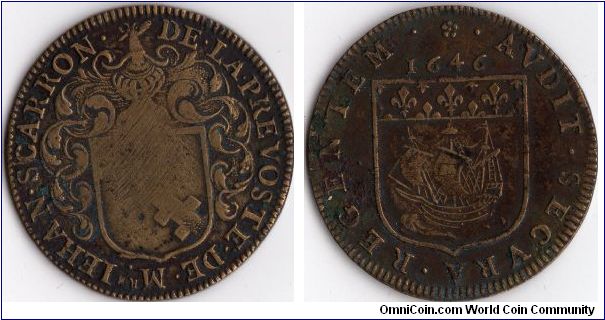 1646 jeton issued for M'sieu Scarron, the then Lord Provost of Paris (Mayor).