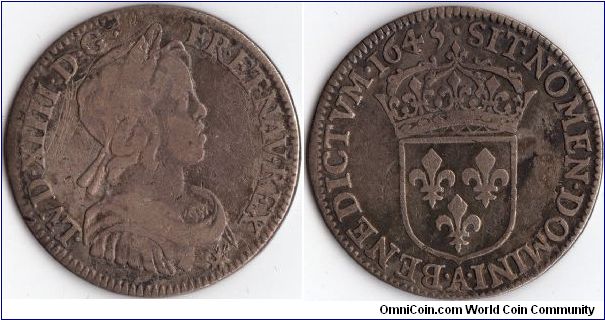 1645 1/4 Ecu (point)Paris mint.