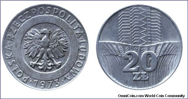 Poland, 20 zlotych, 1973, Cu-Ni, People's Republic of Poland.                                                                                                                                                                                                                                                                                                                                                                                                                                                       