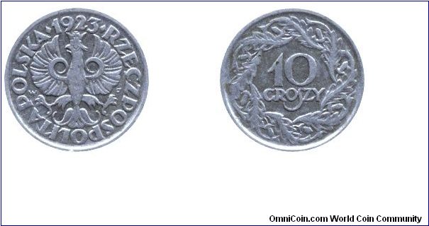 Poland, 10 groszy, 1923, Ni, Republic of Poland.                                                                                                                                                                                                                                                                                                                                                                                                                                                                    