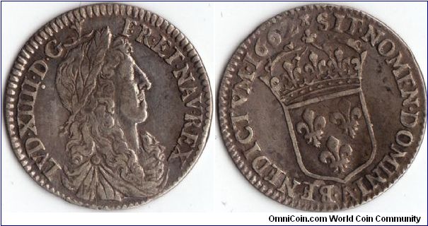 1662 1/12th ecu Louis XIV France Paris mint. Nice example.