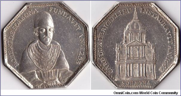 Silver jeton issued to commemorate the death and interment of Armand-Jean du Plessis, Cardinal et Duc De Richelieu.