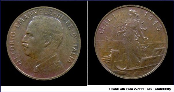 Kingdom of Italy - Victor Emmanuel III - 1 Cent. Italy/Prow - Copper