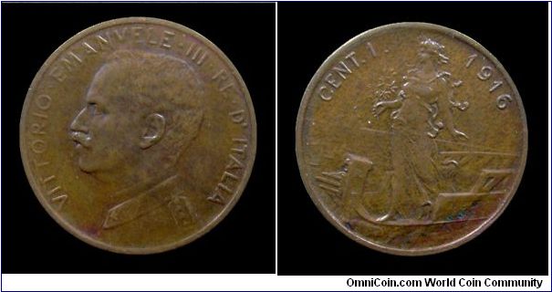 Kingdom of Italy - Victor Emmanuel III - 1 Cent. Italy/Prow - Copper