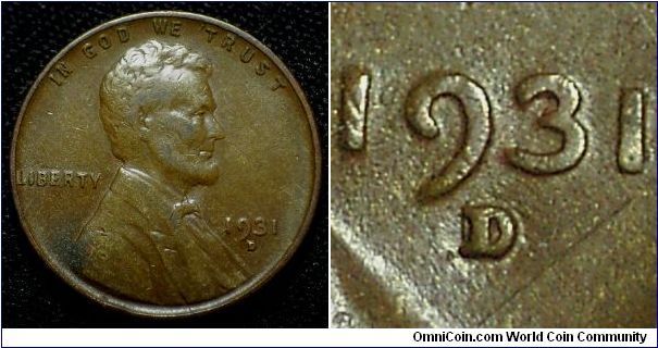 1931D Lincoln Cent, Re-punched Mint Mark, West and North West of the Primary, Coneca Top 100 RPM