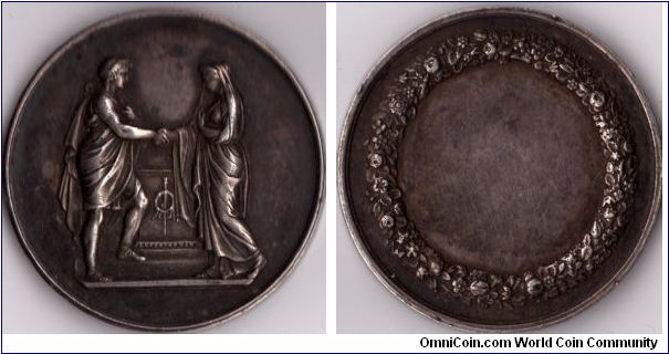 French 19th century silver marriage token (unsigned)