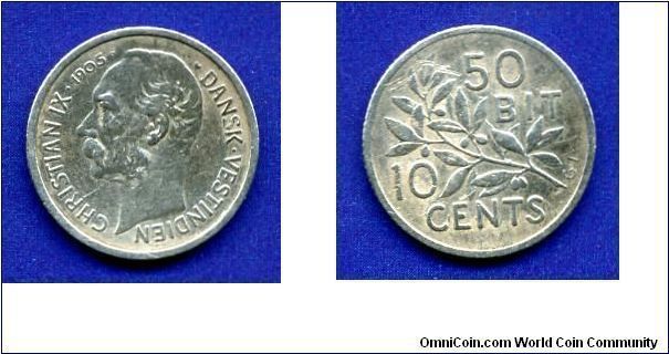 10 cent/50 bit.
Christian IX (1863-1906).
Danish Westindia/Dansk. Vestindien (Islands: Santa-Crus, Sent-Johns and Sent-Thomas).
Mintage 175,000 units.


Ag800f. 2,5gr.