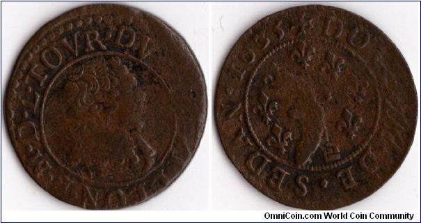 Copper double tournois of Maurice de la Tour (Bouillon et Sedan)