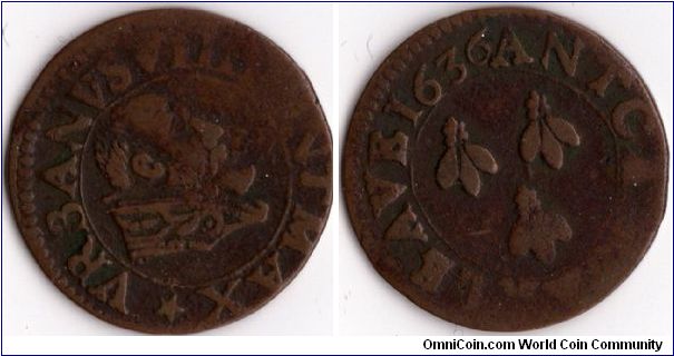 Pope Urbanus VIII copper double tournois (Avignon)