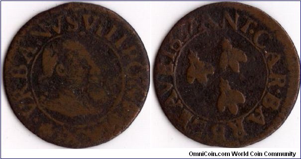 Pope Urbanus VIII copper double tournois (Avignon)