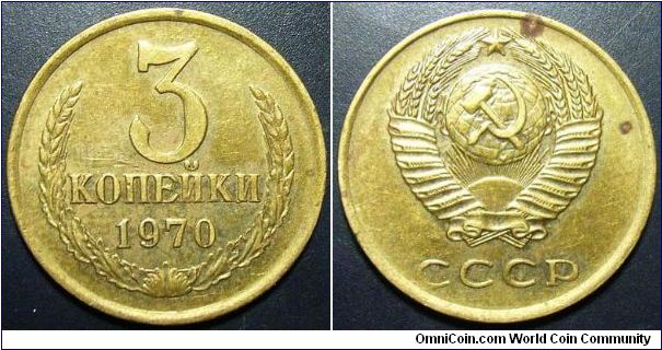 Russia 1970 3 kopek. Cleaned.