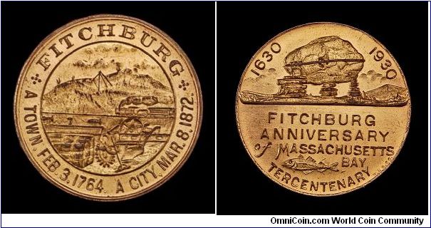 Fitchburg medal, Massachusetts Bay Tercentenary.