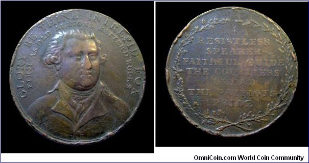 Tribute to Charles James Fox - AE medal - mm. 34 - On the edge: X MANUFACTURED BY W. LUTWYCHE BIRMINGHAM.