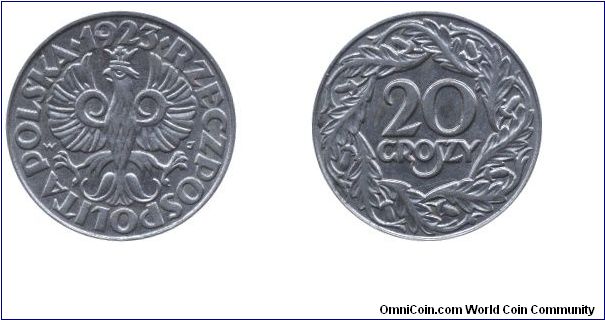 Poland, 20 groszy, 1923, Ni, Republic of Poland.                                                                                                                                                                                                                                                                                                                                                                                                                                                                    