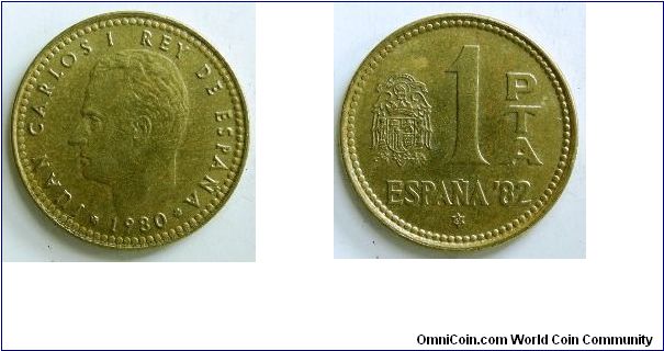 1 peseta,
Juan Carlos I, 
Produced 1980
