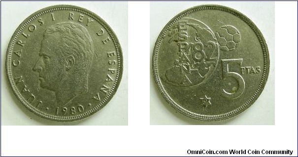 5 pesetas, 
Juan Carlos I, 
World Cup 1982, 
Produced in 1981