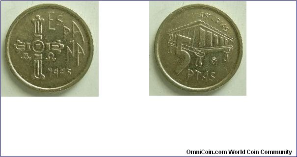 5 pesetas,
M mint mark (Madrid)