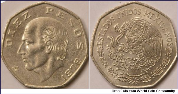 10 Pesos, lovely stylized image of national symbol, 31 mm