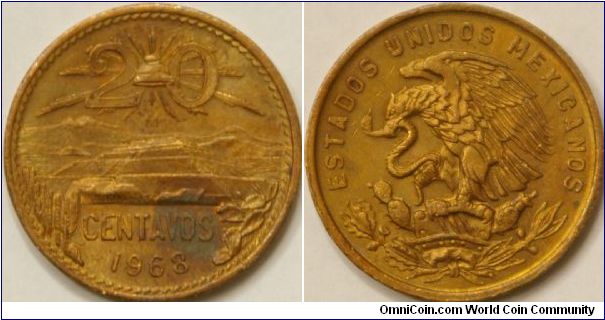 20 Centavos, 28 mm, Bronze