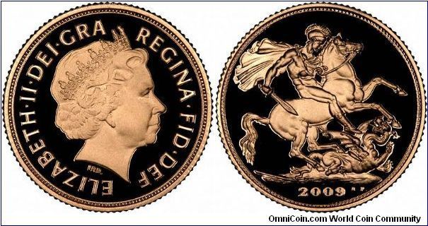 All 5 of the 2009 sovereign 'family' will have slightly different reverse designs, based on Victorian original tools. These is our  images of an actual proof sovereign (as opposed to the 'preview' we often produce in advance of release. There is no streamer on the helmet on the sovereign. This is a distinguishing feature.