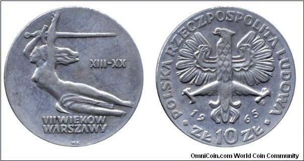 Poland, 10 zlotych, 1965, Cu-Ni, 20th Anniversary of the Warsaw Uprising.                                                                                                                                                                                                                                                                                                                                                                                                                                           