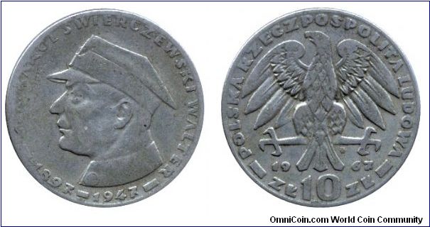 Poland, 10 zlotych, 1967, Cu-Ni, 1897-1947, Swierczewski Walter.                                                                                                                                                                                                                                                                                                                                                                                                                                                    