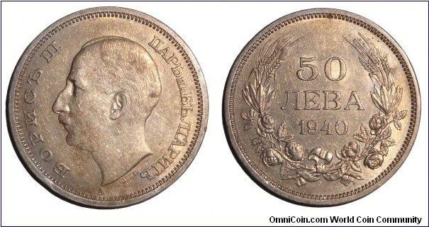 BULGARIA(KINGDOM)~50 Leva 1940. Under King: Boris III.