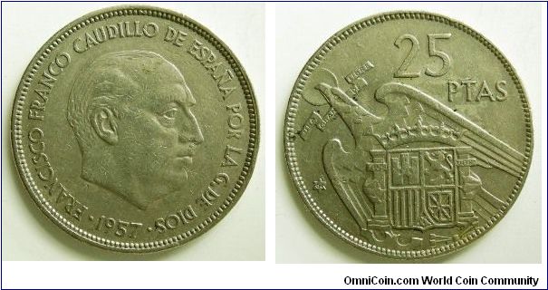 25 pesetas,
Franco, 
I have several of these, produced in 1964 & 65
