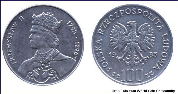 Poland, 100 zlotych, 1985, Cu-Ni, King Prezemyslaw II, 1295-1296.                                                                                                                                                                                                                                                                                                                                                                                                                                                   