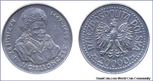 Poland, 20000 zlotych, 1993, Cu-Ni, Kazimiererz IV Jagiellonczyk, 1447-1492.                                                                                                                                                                                                                                                                                                                                                                                                                                        