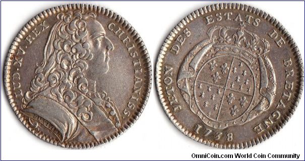 silver jeton issued for the Bretonese parliament (Estats de Bretagne). This one being a scarcer date in the series.