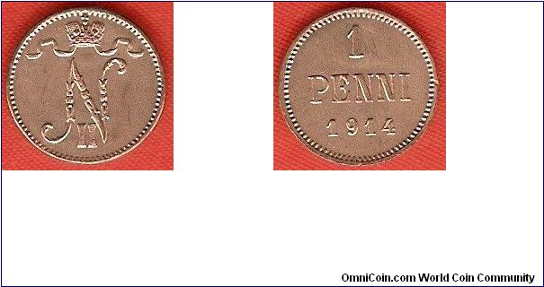 Grand Duchy under Russian sovereignty
1 penni
Nicholas II
copper