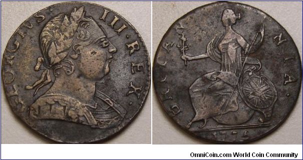 1775 Evasion George III half penny. A lot of contemporary counterfeits were made and used around this time.