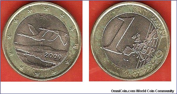 1 euro
flying swans
bimetallic coin