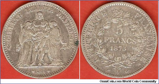 Third Republic
5 francs
0.900 silver
Paris Mint