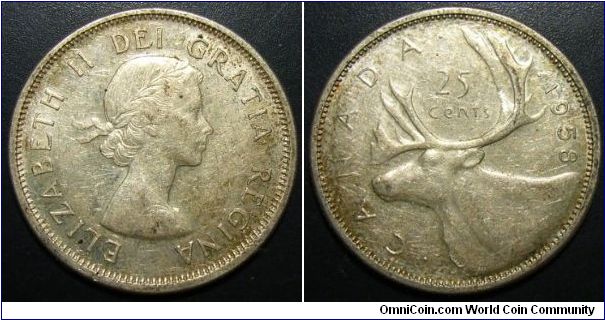 Canada 1958 25 cents. Nice grade!