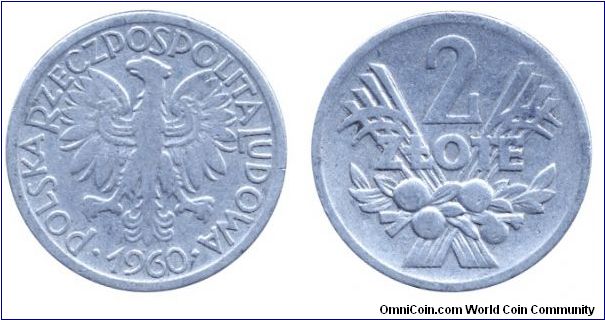 Poland, 2 zlote, 1960, Al, People's Republic of Poland.                                                                                                                                                                                                                                                                                                                                                                                                                                                             