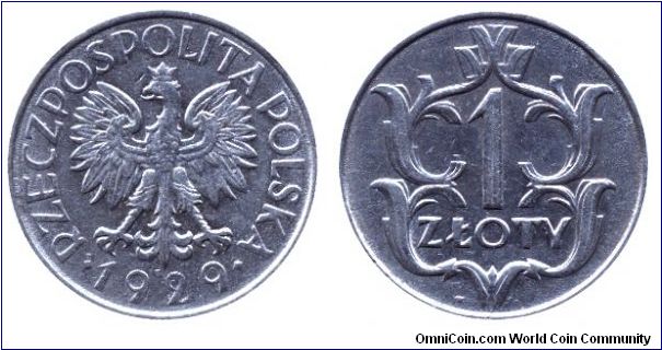 Poland, 1 zloty, 1929, Ni, Republic of Poland.                                                                                                                                                                                                                                                                                                                                                                                                                                                                      