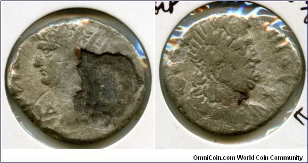 Nero (Coin Damaged)
Caesar 50-54, Augustus 54-68ad
Billon Tetradrachm of Alexandria. Year 14 = 67-68ad
NERW KLAU KAIS SEB GEP AV, radiate head left wearing aegis, LID before 
DIOS OLUMPIOU, head of Zeus Olympus right