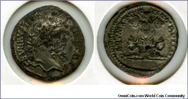 Septimus Severus 193-211ad
Silver plated Denarius 
L SEPT SEV PERT AVG IMP V, laureate head right 
PART ARAB PART ADIAB, two captives seated either side of trophy, each on a round shield with his hands bound behind, Celebrates his victories over Pescennius Niger, the Arabs, Adiabenians and Parthians