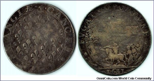1631 silver jeton issued for the office of the  Chancellor of France. Not listed in either Feuardent or Mitchiner for 1631. Same reverse noted as being used used in 1632 but with Louis XIII bust obverse.