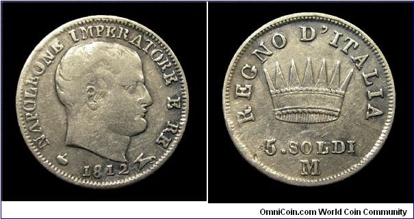 Napoleonic Kingdom of Italy - 5 Soldi - Milan mint - Silver