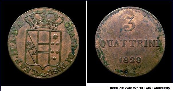 Grand-Duchy of Tuscany - Leopold II Lorraine - 3 Quattrini - Copper