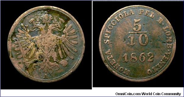 Lombardy-Venetia - Francis Joseph of Austria - 1/2 Soldo - Copper
